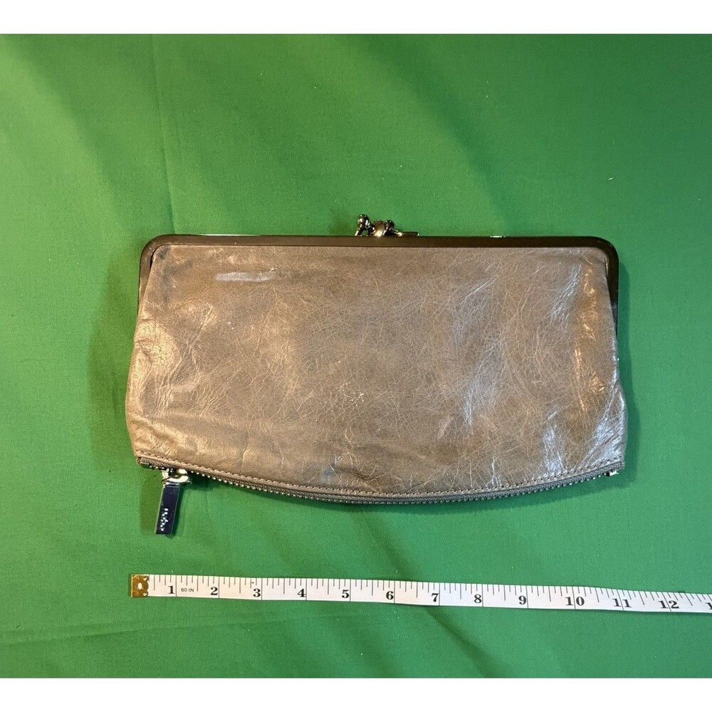 🩶✨ HOBO Lauren Gray Leather Double Frame Clutch Wallet Dual Zip Opening - NWT🩶